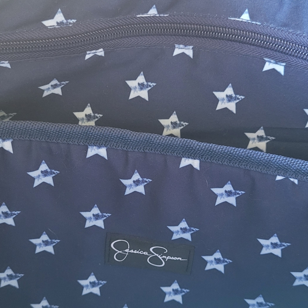 Jessica Simpson Large Travel Laptop Tote Bag Blue Mini Floral Motif  16 x 20 x 6 - Picture 15 of 16